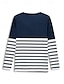 billige T-skjorter til kvinner-Dame T skjorte Stripet Daglig Helg Trykt mønster Navyblå Langermet Grunnleggende V-hals Høst vinter