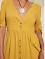 abordables robe décontractée-robe midi en lin mélangé jaune avec nœud pour femme