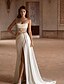 cheap Wedding Dresses-Beach Formal Boho Wedding Dresses A-Line Scoop Neck Spaghetti Strap Sweep / Brush Train Satin Bridal Gowns With Pleats Beading 2024