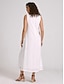 ieftine proiectează rochii din bumbac și in-Pentru femei Rochie albă Rochie din in bumbac Rochie de schimb Rochii Midi Lipitură De Bază Zilnic Stil Nautic Fără manșon Vară Negru Alb Simplu