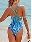 cheap Designer Swimwear-Leaf Print Triangle Onepiece Swimsuit