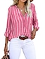 cheap Basic Women&#039;s Tops-Shirt Blouse Women&#039;s White Light Green Pink Striped Button Street Daily Fashion V Neck Regular Fit S