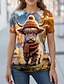 baratos T-Shirts de mulher-Mulheres Camiseta Camisa de Natal Animal Imprimir Final de semana Festival / feriado Manga Curta Decote Redondo Vermelho Verão