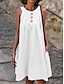 preiswerte schlichte Kleider-Damen Weißes Kleid Midikleid Leinen Patchwork Taste Arbeit A-Linie Rundhalsausschnitt Ärmellos Schwarz Weiß Grün Farbe