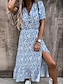 cheap Print Dresses-Women&#039;s Casual Dress A Line Dress Floral Split Print V Neck Long Dress Maxi Dress Vacation Short Sleeve Summer