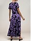 Χαμηλού Κόστους Print Φορέματα-Γυναικεία Καθημερινό φόρεμα Φλοράλ Στάμπα Λαιμόκοψη V Μακρύ Φόρεμα Μάξι Φόρεμα Στυλάτο Διακοπές Κοντομάνικο Καλοκαίρι