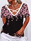 billige T-skjorter til kvinner-Dame T skjorte Blomstret Avslappet Ferie Trykt mønster Hvit Kortermet Mote V-hals Sommer