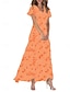 baratos Vestidos Estampados-Mulheres Chiffon Vestido casual Vestido A Line Floral Imprimir Decote V Vestido Longo Férias Manga Curta Verão