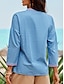 זול חולצות ומכנסיים לנשים-בגדי ריקוד נשים חולצה ג&#039;ינס רקום כחול ג&#039;ינס שרוול ארוך צווארון עגול קצר קיץ אביב