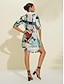 billige afslappet kjole med print-stænkprint stand krave skjorte mini kjole
