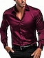 cheap Men&#039;s Casual Shirts-Men&#039;s Shirt Satin Shirt Button Up Shirt Casual Shirt Black White Wine Navy Blue Green Long Sleeve Plain Lapel Daily Vacation Clothing Apparel Satin Fashion Casual Comfortable