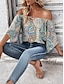 billige Bluser og trøjer til kvinder-Dame Skjorte Boho skjorte Bluse Paisley Afslappet Ferie Trykt mønster Blå Kortærmet Mode Boheme Skulderfri Sommer