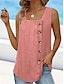 abordables Camisetas y camisolas de mujer-Mujer Camiseta sin mangas Chaleco Plano Casual Botón Rosa Sin Mangas Básico Moderno Escote Cuadrado Verano