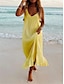 baratos vestidos lisos-Mulheres Vestido branco Vestido casual Vestidos Para o Verão Vestido Longo Vestido Maxi Frufru Encontro Férias Praia Roupa de rua Maxi Decote V Sem Manga Preto Branco Amarelo Cor