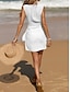 abordables vestidos sencillos-Mujer Vestido blanco Mini vestido Algodón Acordonado Vacaciones Playa Básico Escote en Pico Sin Mangas Negro Blanco Verde Trébol Color