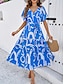olcso Mintás ruhák-Női hétköznapi ruha Grafika Nyomtatott V-alakú Hosszú ruha Maxi ruha Vakáció Rövid ujjú Nyár