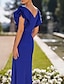 Χαμηλού Κόστους Βραδινά Φορέματα-Ίσια Γραμμή Βραδινά φορέματα Κομψό Φόρεμα Επίσημο Επισκέπτης γάμου Μακρύ Κοντομάνικο Λαιμόκοψη V Stretch Crepe με Πλισέ Κρυστάλλινη λεπτομέρεια 2024