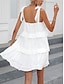 halpa yksinkertaiset mekot-Naisten Valkoinen mekko Mini mekko Röyhelö Avoin selkä Deitti Loma Katutyyli Olkaimellinen Hihaton Musta Valkoinen Väri