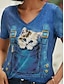 billiga T-shirts för damer-Dam T-shirt Katt 3D Mönster Dagligen Helgen Grundläggande Kortärmad V-hals Marinblå