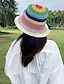 זול כובעי קש-קיץ כובע קש סרוג בעבודת יד לנשים כובע שמש עם פסים קשת כובע שמש מתקפל כובע הגנה מהשמש