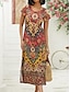 cheap Print Dresses-Women&#039;s Casual Dress Graphic Split Hem Crew Neck Maxi long Dress Ethnic Boho Vacation Short Sleeve Summer