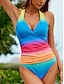 preiswerte Einteilige Badeanzüge-Damen Badeanzug Ein Stück Bademode Rückenfrei Bauchkontrolle Raffhalter Farbverlauf Halfterhals Tropisch Badeanzüge