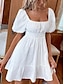 levne obyčejné šaty-Dámské Bílé šaty Mini šaty Volná záda Mašle Dovolená Rande Šik ven A Hranatý Krátký rukáv Černá Bílá Barva