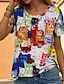baratos T-Shirts de mulher-Mulheres Camiseta Gato Casual Moda Manga Curta Gola Redonda Preto Primavera Verão