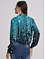 preiswerte Damen Kunst- und Design-Oberteile-Langärmliges Damenhemd mit Knopfleiste burgunderfarben Jeansblau schwarz gestreift glitzernd Knopfdruck lässig Wochenende Streetwear Kragen normale S