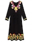 olcso Mintás ruhák-Női Fekete ruha Vintage ruha Hímzett V-alakú Hosszú ruha Maxi ruha Csehország Randi Vakáció Hosszú ujj Nyár Tavasz