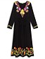 abordables Robes à motifs-Robe noire à fleurs pour femmes, vintage, brodée, col en v, maxi, style bohémien, coupe trapèze, manches longues, coupe ample, été, printemps