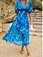 cheap Print Dresses-Women&#039;s Casual Dress A Line Dress Floral Print V Neck Midi Dress Vacation Half Sleeve Summer