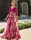 cheap Mother of the Bride Dresses-A-Line Mother of the Bride Dress Floral Dress Formal Wedding Guest Elegant V Neck Floor Length Chiffon 3/4 Length Sleeve with Flower 2024
