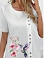 abordables Blusas y camisas de mujer-Mujer Camisa Blusa Floral Botón Estampado Casual Moda Ropa de calle Manga Corta Cuello Barco Blanco Verano