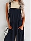 cheap Women&#039;s Overalls-Women&#039;s Overall Button Pocket Solid Color Square Neck Streetwear Street Daily Regular Fit Sleeveless Black Navy Blue Orange S M L Summer