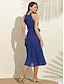 זול שמלה קז&#039;ואל-שמלת midi קוקטייל לנשים בצבע כחול קובלט עם חגורה קפלים
