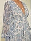 billige afslappet kjole med print-chiffon botanisk blomstret maxikjole med v-hals