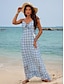 Χαμηλού Κόστους Print Φορέματα-Γυναικεία Σιφόν Γεωμετρικό γραβάτα μπροστά Κροσσός Λαιμόκοψη V Μακρύ φόρεμα Χαβανέζα Διακοπές Αμάνικο Καλοκαίρι