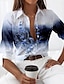 baratos Blusas e Camisas de mulher-Mulheres Camisa Social Blusa Floral Casual Feriado Botão Imprimir Azul Manga Longa Moda Colarinho de Camisa Primavera &amp; Outono