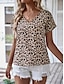 preiswerte T-Shirts für Damen-Damen T Shirt Leopard Casual Täglich Bedruckt Braun Kurzarm Modisch V Ausschnitt Sommer
