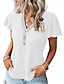 Недорогие Базовые плечевые изделия для женщин-Рубашка Блуза Жен. Черный Белый Розовый Полотняное плетение Кружева кнопка Для улицы Повседневные Мода V-образный вырез Стандартный S