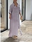Χαμηλού Κόστους σχέδιο βαμβακερά &amp; λινά φορέματα-Γυναικεία Φόρεμα πουκαμίσα Καθημερινό φόρεμα Φόρεμα από βαμβακερό λινό Μακρύ φόρεμα Κουμπί Βασικό Καθημερινά Κολάρο Πουκαμίσου 3/4 Μήκος Μανικιού Καλοκαίρι Άνοιξη Γκρίζο Σκέτο