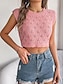 cheap Basic Women&#039;s Tops-Tank Eyelet top Women&#039;s White Pink Green Plain Crop Top Crochet Street Daily Fashion Round Neck Regular Fit S