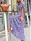 Χαμηλού Κόστους Print Φορέματα-Γυναικεία Καθημερινό φόρεμα Φόρεμα ριχτό από τη μέση και κάτω Φόρεμα σε γραμμή Α Φλοράλ Στάμπα Λαιμόκοψη V Μακρύ Φόρεμα Μάξι Φόρεμα Διακοπές Κοντομάνικο Καλοκαίρι