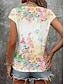 billige T-skjorter til kvinner-Dame T skjorte Blomstret Trykt mønster Avslappet Ferie Mote Kortermet V-hals Hvit Sommer