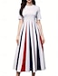 Χαμηλού Κόστους Print Φορέματα-Γυναικεία Ταινία Πλισέ Στρογγυλή Ψηλή Λαιμόκοψη Μακρύ Φόρεμα Μάξι Φόρεμα Κομψό Στυλάτο Πάρτι Ημερομηνία Κοντομάνικο Καλοκαίρι
