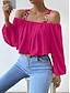 baratos Tops básicos de mulher-Camisa Social Blusa Mulheres Rosa Tecido Ombro frio Rua Diário Moda Ombro a Ombro Normal S