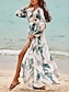 Χαμηλού Κόστους Print Φορέματα-Γυναικεία Σιφόν Καθημερινό φόρεμα Φόρεμα σε γραμμή Α Στάμπα Με σούρα στο λαιμό Φουσκωτό μακρύ Μακρύ Φόρεμα Μάξι Φόρεμα Στυλάτο Μπόχο Ημερομηνία Διακοπές Μακρυμάνικο Καλοκαίρι Άνοιξη