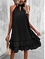 お買い得  無地ドレス-女性用 黒いドレス ミニドレス ラッフル デート バケーション 純色 ベーシック ホルターネック ノースリーブ ブラック カラー