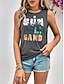 cheap Tank Tops &amp; Camis-Women&#039;s Tank Top Vest Letter Print Casual Vacation Tropical Fashion Sleeveless Crew Neck Black Summer
